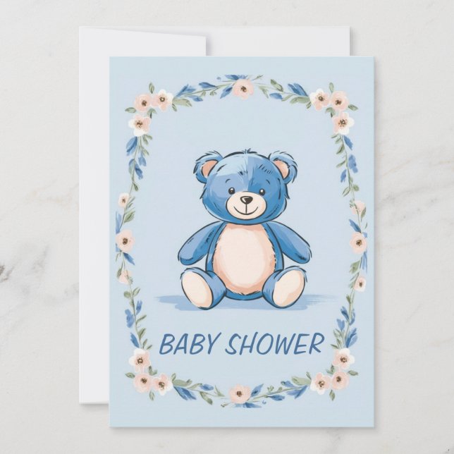 Convites para chuveiro de bebê de urso azul minima (Frente)