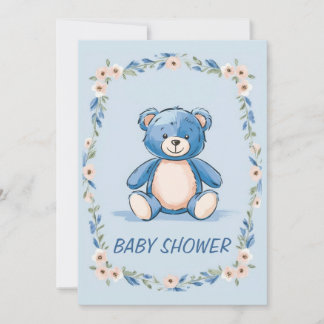 Convites para chuveiro de bebê de urso azul minima