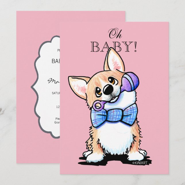 Convites para Chuveiro KiniArt Corgi (Frente/Verso)
