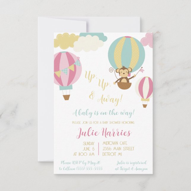 Convites Para cima, para fora! Um bebê está a caminho! (Frente)