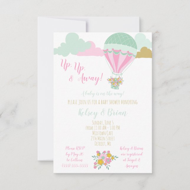 Convites Para cima, para fora! Um bebê está a caminho! (Frente)