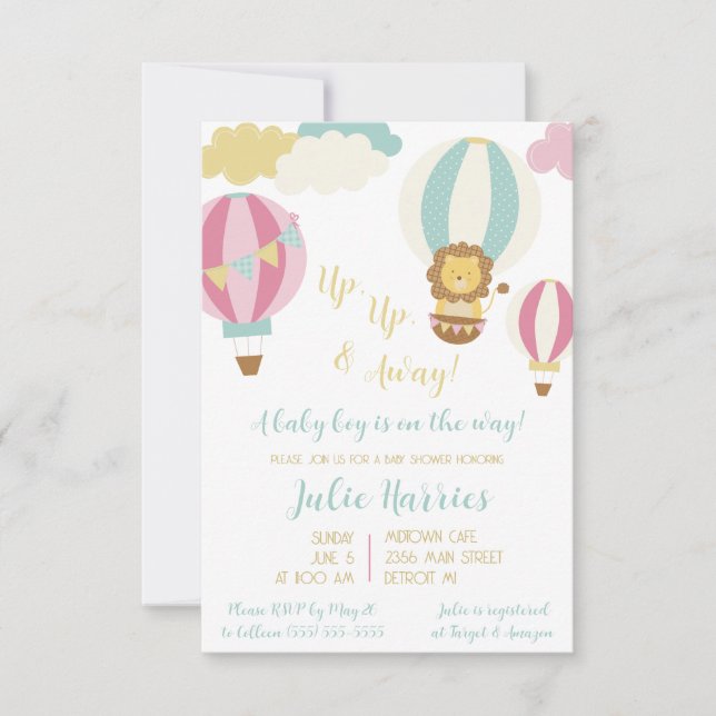 Convites Para cima, para fora! Um menino está a caminho! (Frente)