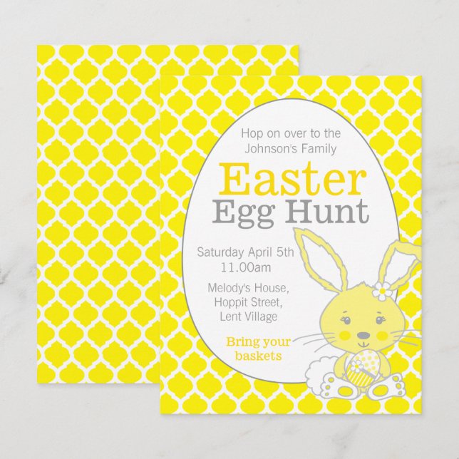 Convites para coelhinhos de cinza amarela caçada a (Frente/Verso)