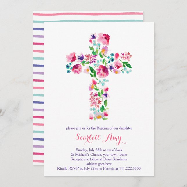 convites para cristalização de aquarelas, roxo ros (Frente/Verso)