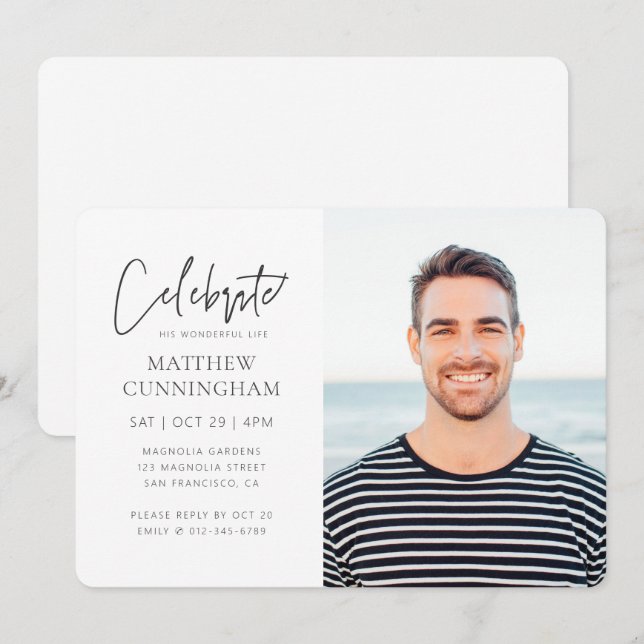 Convites Para ele Celebração da Foto Simples Moderna da Vid (Frente/Verso)