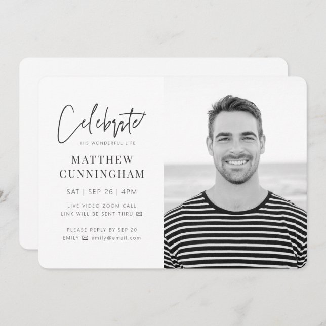Convites Para ele Celebração Virtual da Foto Moderna da Vid (Frente/Verso)