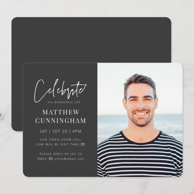 Convites Para ele Celebração Virtual da Foto Moderna da Vid (Frente/Verso)
