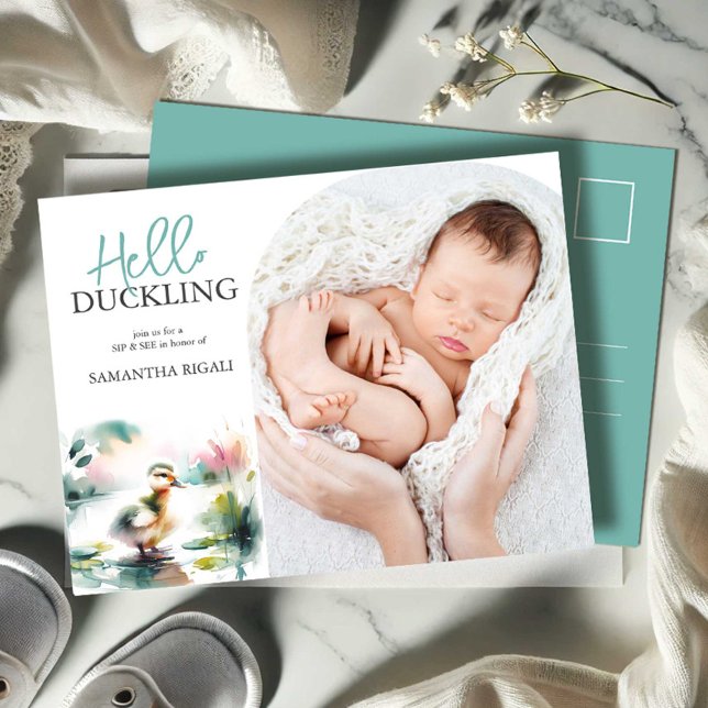 Convites para Encostar e Ver Chá de fraldas (Sip and see baby shower invitations boy watercolor duck by Do Tell A Belle)