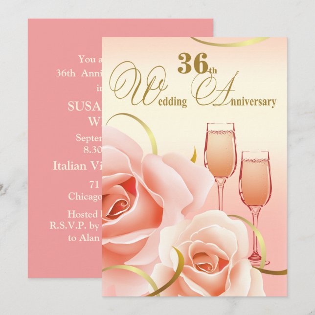 Convites para Festa de 36º Aniversário de Casament (Frente/Verso)