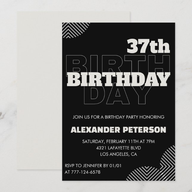 Convites para festa de 37 anos de homens negros (Frente/Verso)