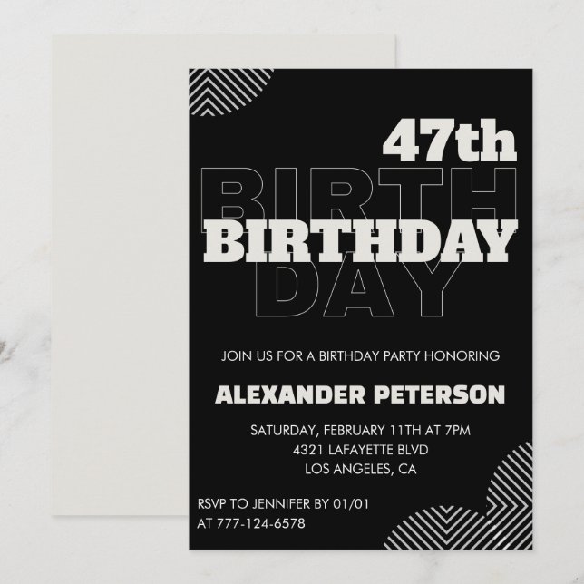 Convites para festa de 47 anos de homens negros (Frente/Verso)