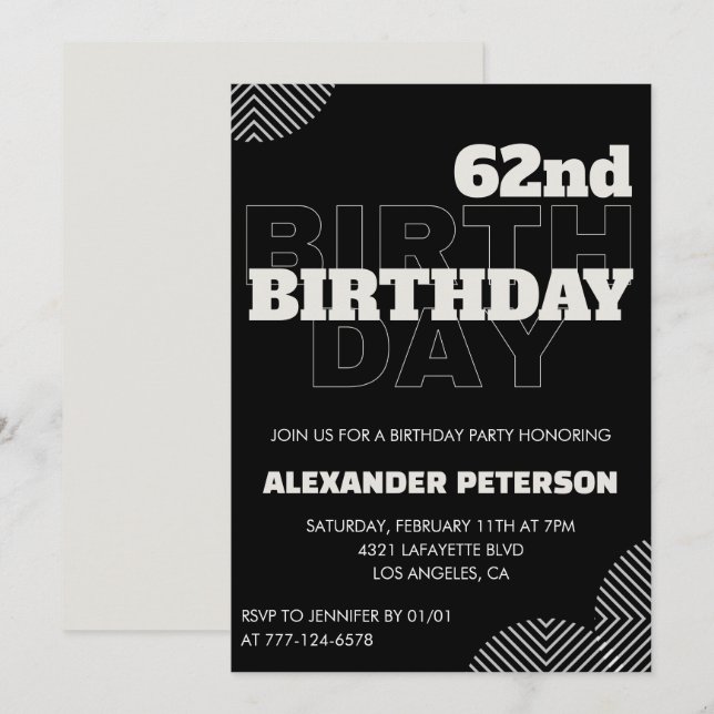 Convites para festa de 62 anos de homens negros (Frente/Verso)