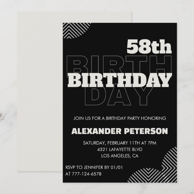 Convites para festa de aniversário de 58 anos para (Frente/Verso)
