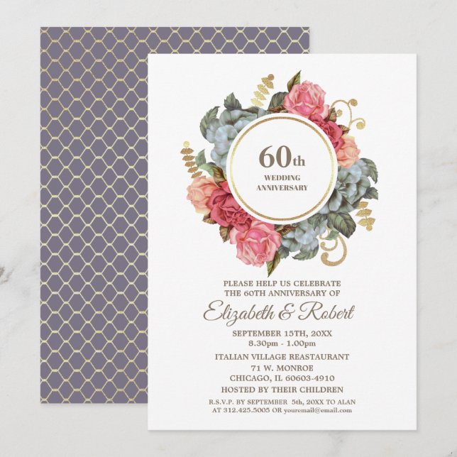 Convites para Festa de Aniversário de 60 Anos de C (Frente/Verso)