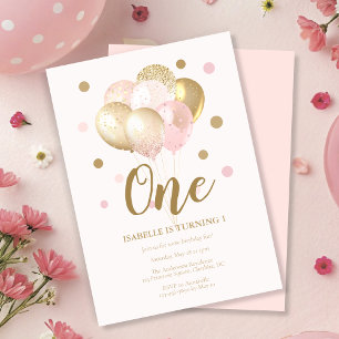 Convites Para Festa de Balões Rosa-Rosa primeiro aniversari
