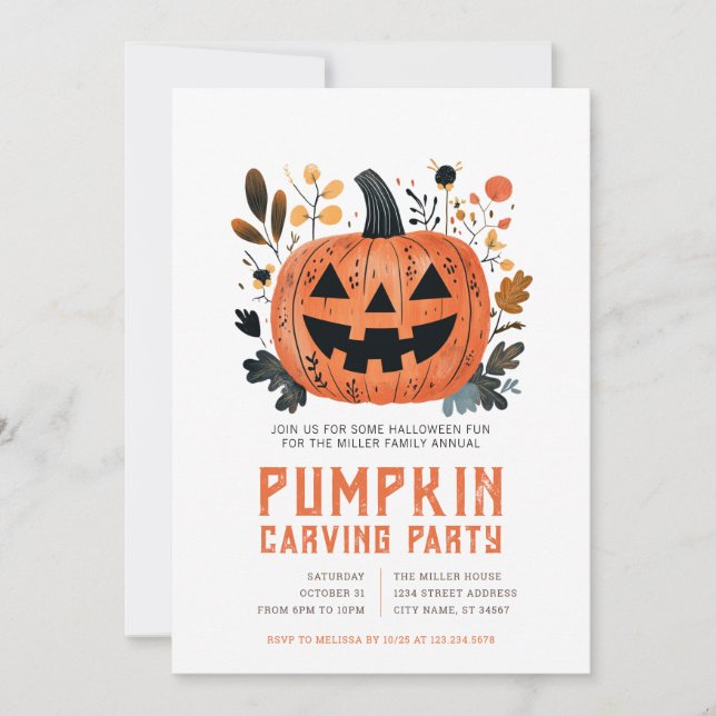 Convites para Festa de Esculpir Abóboras de Hallow (Frente)