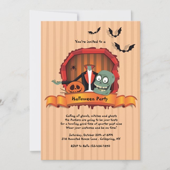Convites para Festa de Halloween sem Cabeça (Frente)