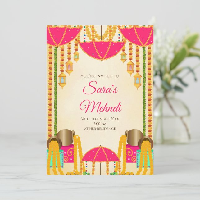 Convites para festa de Henna & convites para festa (Em pé/Frente)
