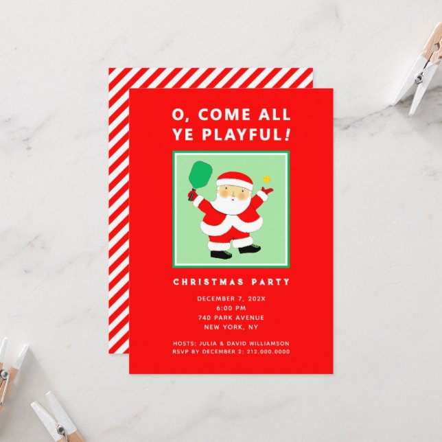 Convites para Festa de Natal de Pickleball (Frente/Verso In Situ)