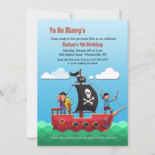 Convites para Festa de Piratas (Frente)