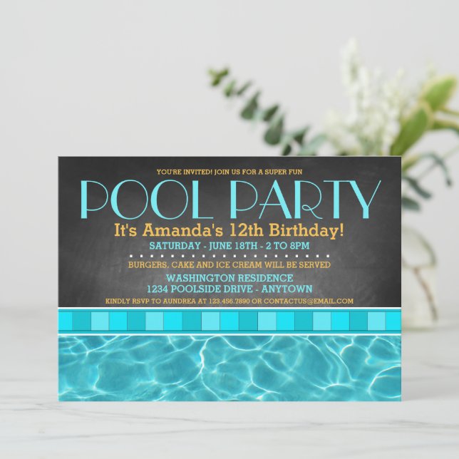 Convites para Festa na Piscina (Em pé/Frente)