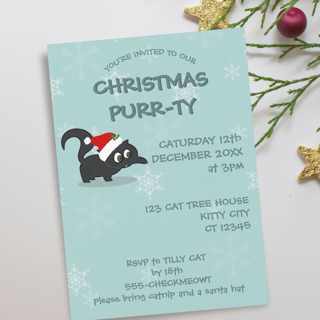 Convites para Festas de Férias de Natal Bonito (Christmas Purrty? Here's the invitation you can send. Meowy Catmas!)