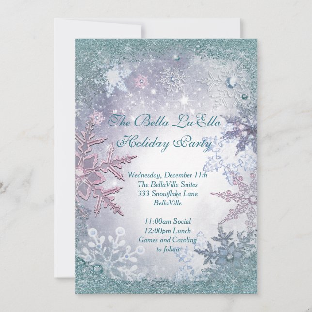Convites para Festas de Férias Snowflake (Frente)