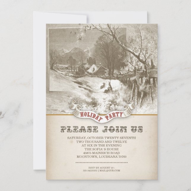 convites para festas de inverno vintage (Frente)