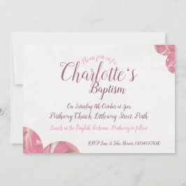 Convites para flores rosa e branca para batismo fe