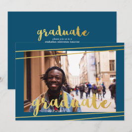 Convites para Formandos Azul, Dourado e Branco Mod