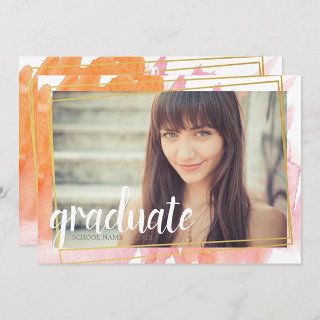 Convites para Formandos de Aquarela Rosa Modernos (Frente/Verso)