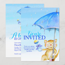 Convites para gatos brancos guarda-chuva chá de fr