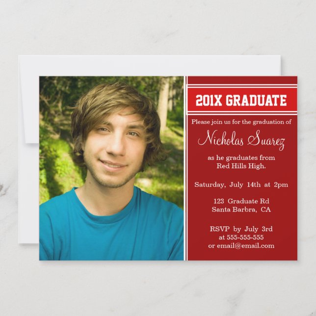 Convites para graduação de fotos personalizadas, e (Frente)