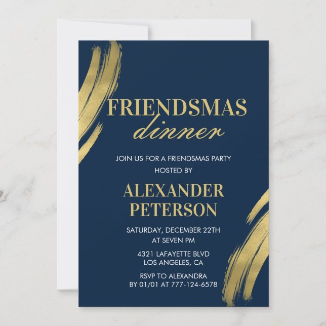 Convites para jantar de Friendsmas Dourado Marinho (Frente)