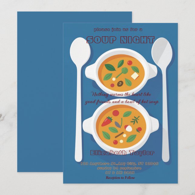 Convites para Jantar de Noite de Sopa (Frente/Verso)