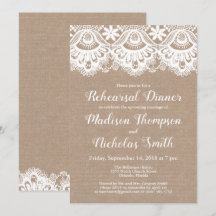 Convites para Janto de ensaio de burlap e Lace