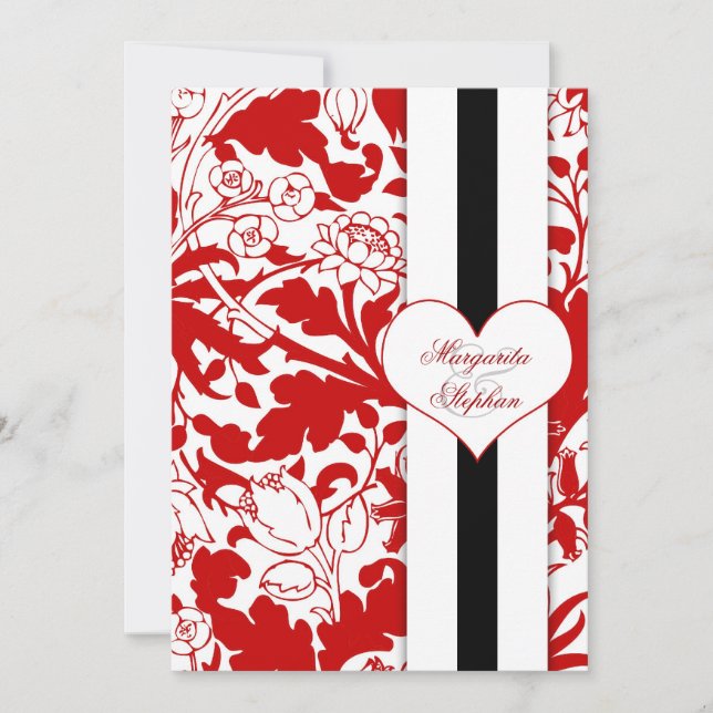 convites para janto de ensaio vermelho damask (Frente)