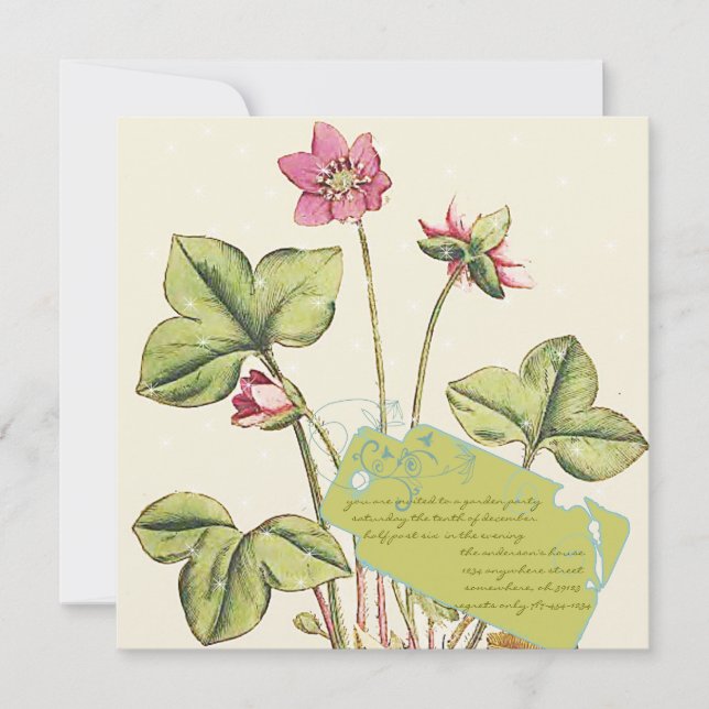 Convites para Janto de Flores Selvagens Verde e Ro (Frente)