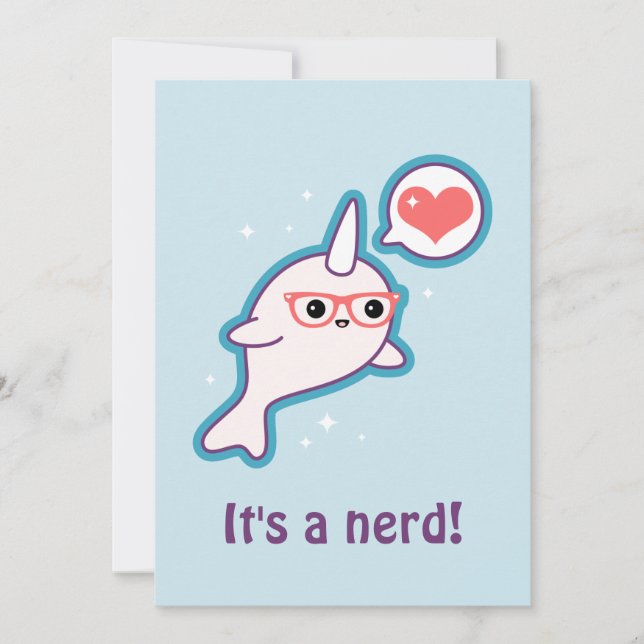 Convites para Nerd de chá de bebê Narwhal Azul (Frente)