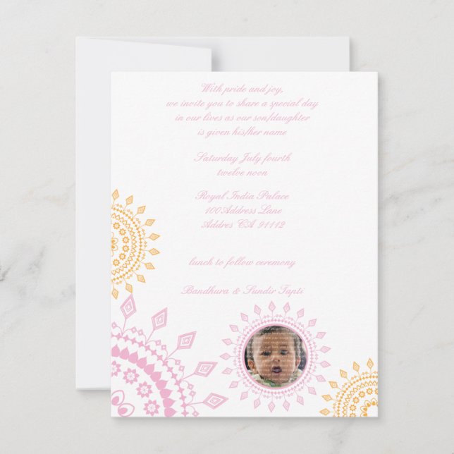 Convites para Nomeação de Bebês de Nome Amarelo e  (Frente)