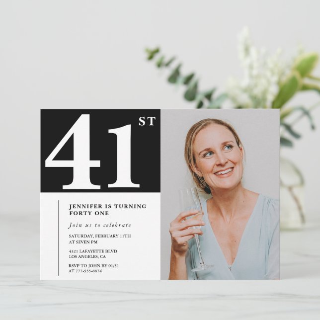 Convites para o aniversário de 41 ruas, em preto e (Em pé/Frente)