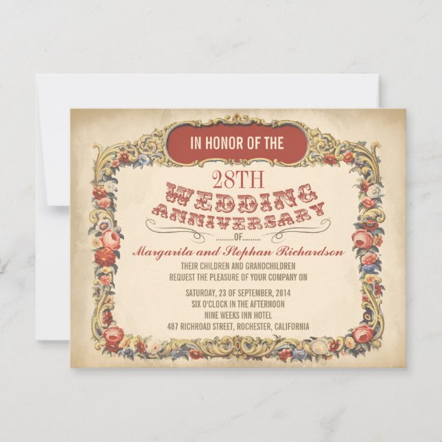 convites para o aniversário floral vitoriano da vi (Frente)