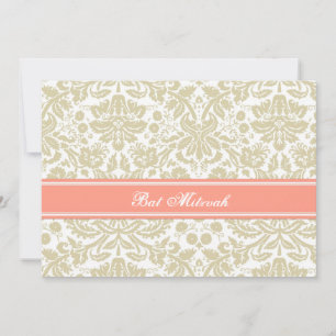 Convites para o Bat Mitzvah de Coral Beige Damask