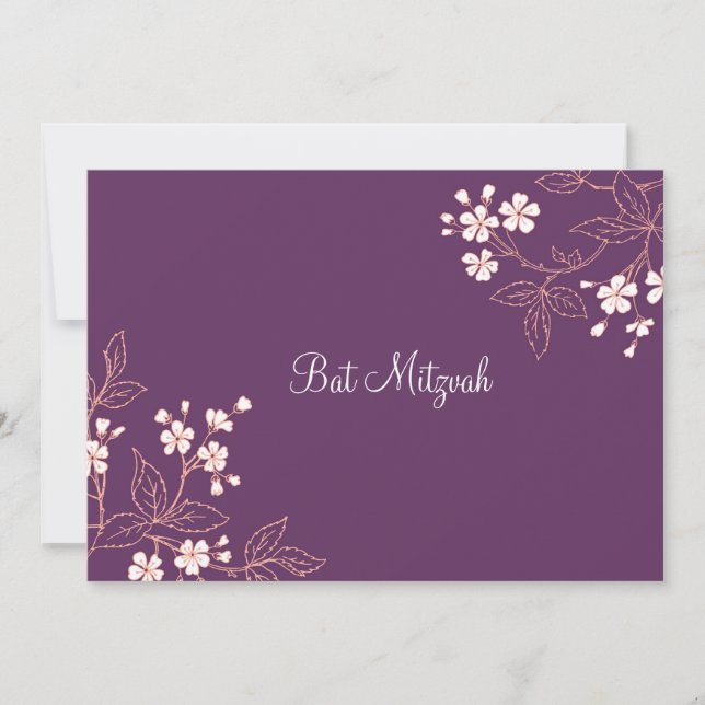 Convites para o Bat Mitzvah de Coral Plum Damask (Frente)