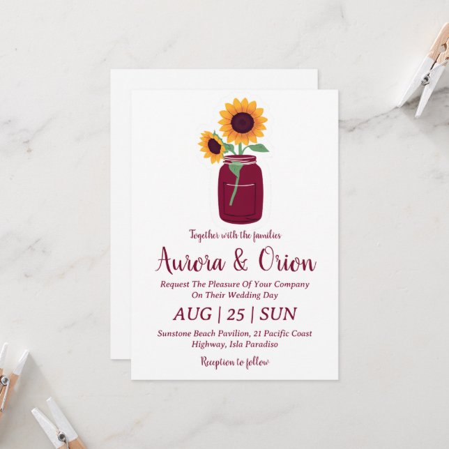 convites para o casamento de girassol e burgunte d (Frente/Verso In Situ)