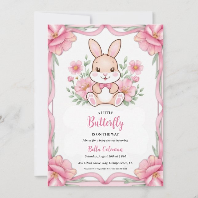 convites para o chá de bebê cor-de-rosa floral (Frente)