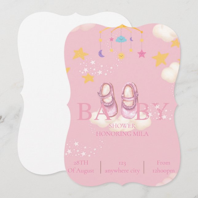 convites para o chá de bebê de bebê, download digi (Frente/Verso)