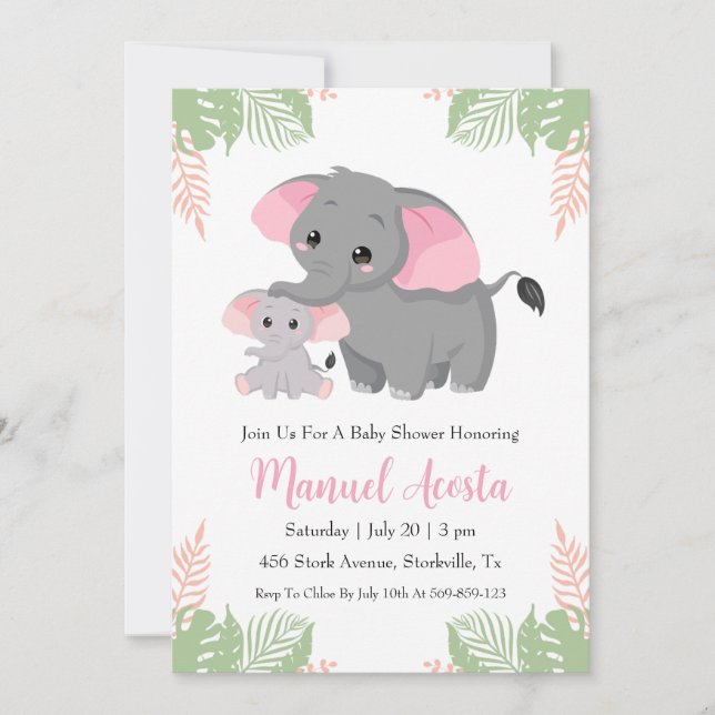 convites para o chá de bebê de elefante da selva m (Frente)