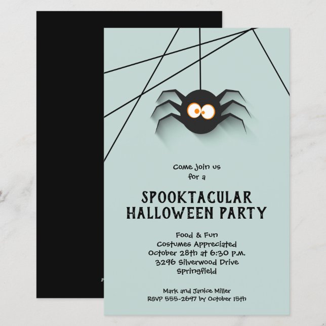 Convites para o Dia das Bruxas de Aranha Spooktacu (Frente/Verso)