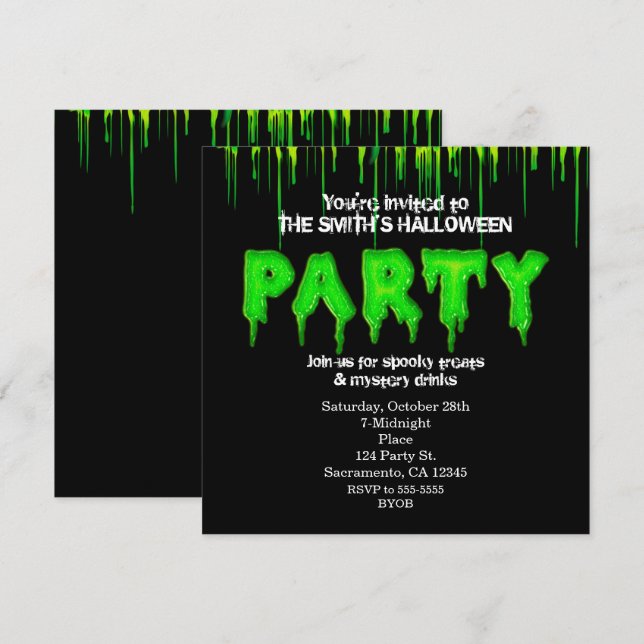 Convites para o Festa de Halloween do Green Slimy (Frente/Verso)
